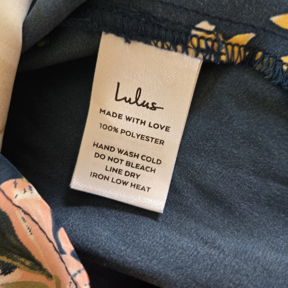 Floral Navy V Neck Slip Dress Satin Feel - Picture 9 of 9